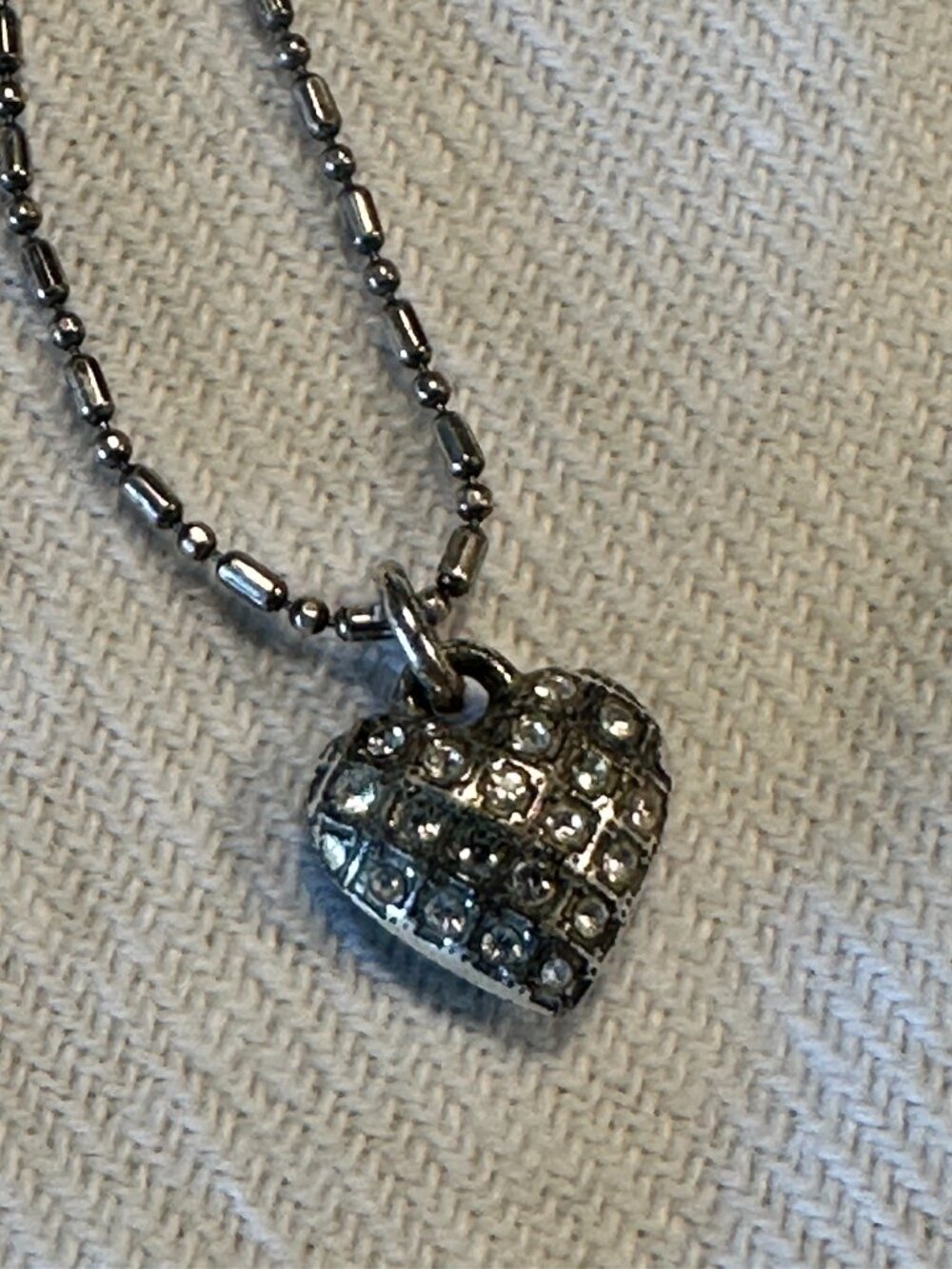 Silver Tone Rhinestone Heart Pendants Necklace Adjustable Chain